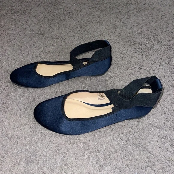 Navy Blue Satin Ballet Flat Shoes - Picture 6 of 7